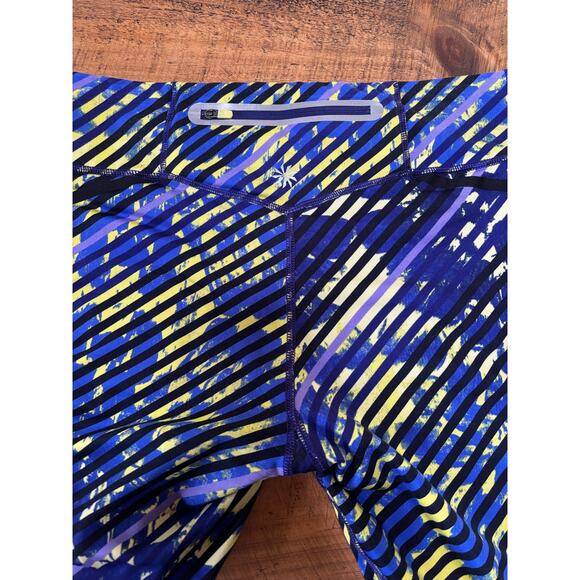 Athleta Womens Radical Stride Capri Leggings Blue Yellow Zip Pocket Size Small - Picture 7 of 8